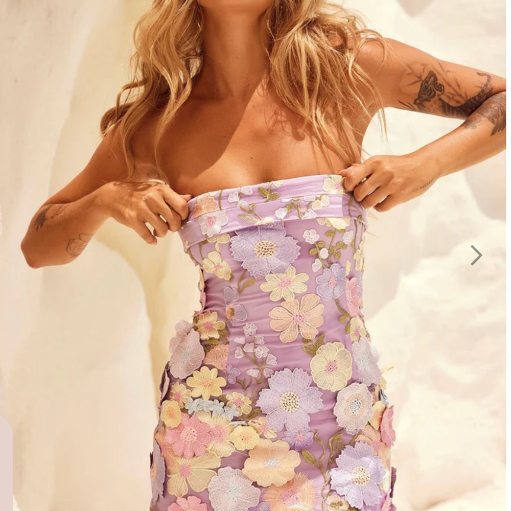 Floral Strapless Dress in Pastel Colors